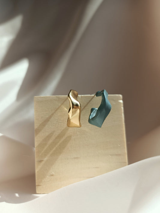 Gold Blue 925 Silver Earrings