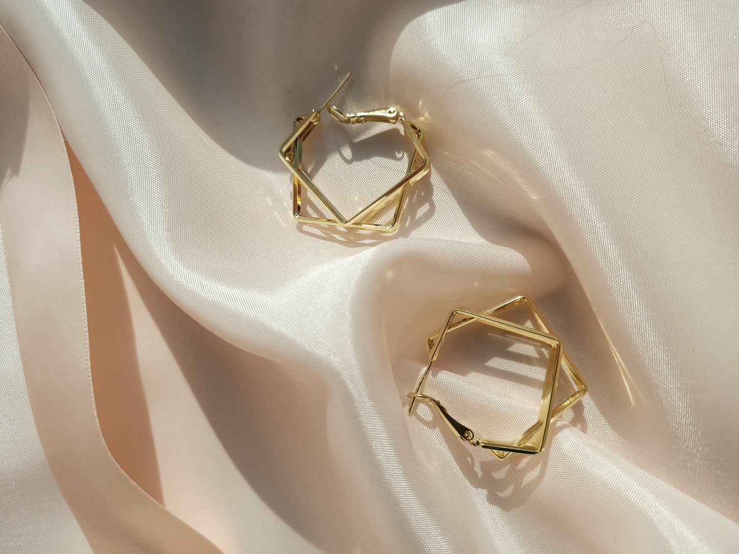 Hexagons 14K Gold Plated Earrings